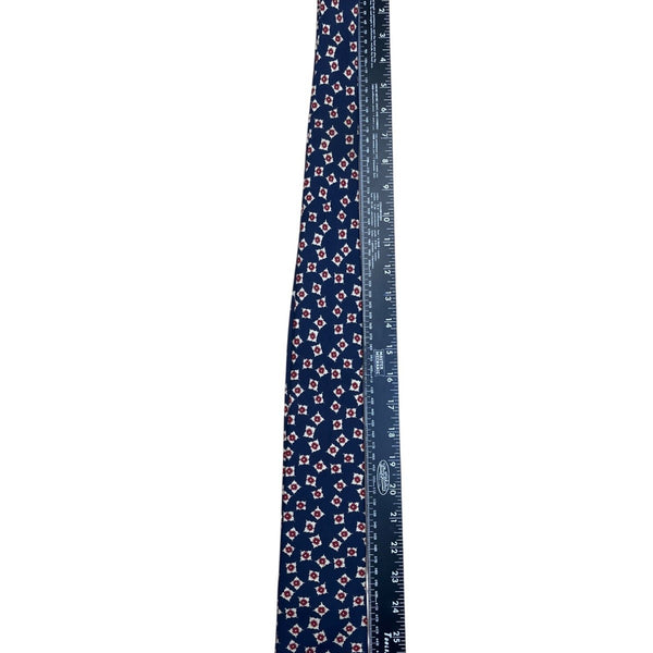 Vintage Brooks Brothers Mens Navy All Silk Tie Red White Geometric Floral Patter