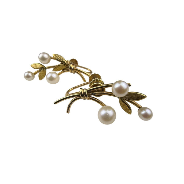 Krementz Vintage Gold Tone Screw Back Earrings Faux Pearl Floral Design