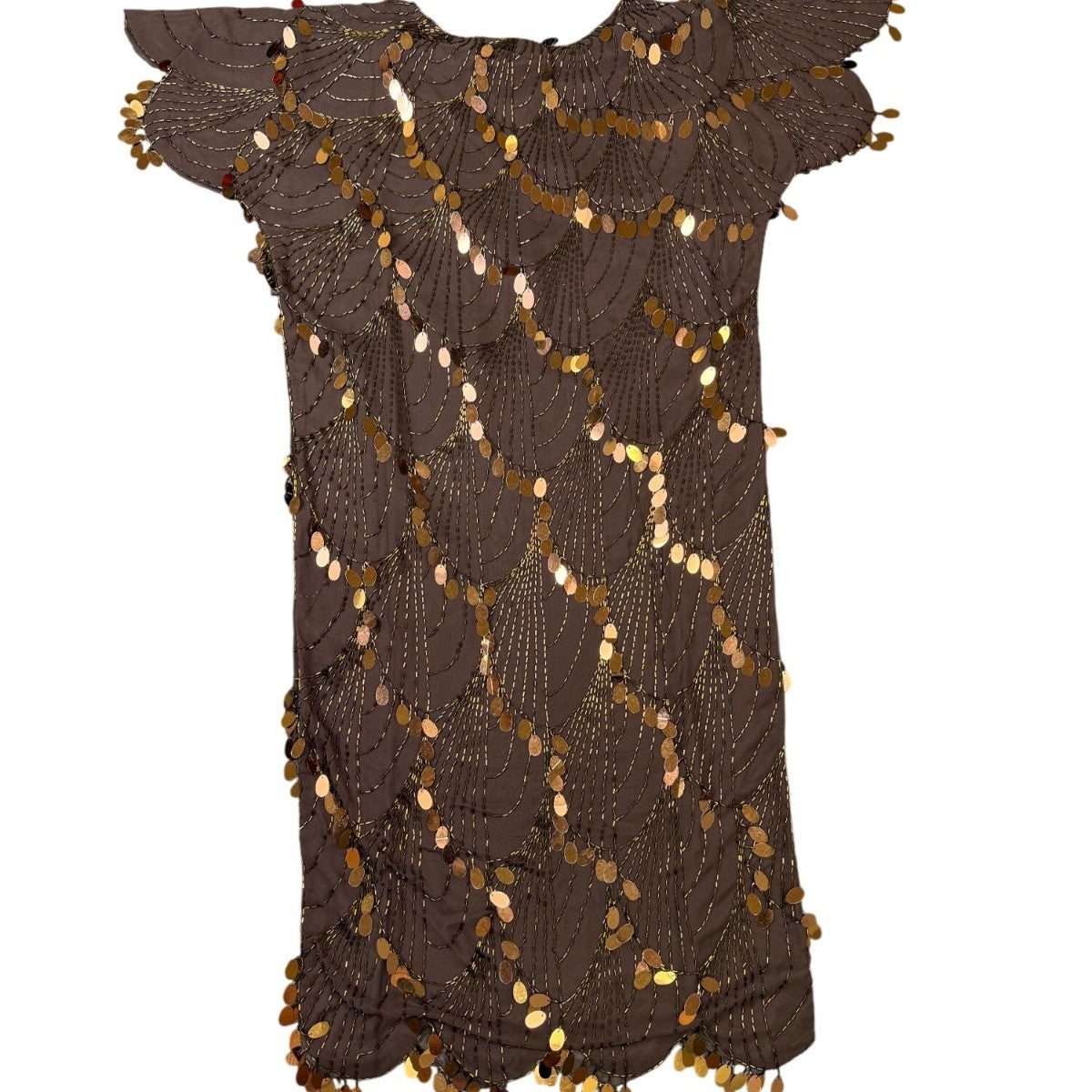 Oleg Cassini Womens Brown Silk Mesh Sequin Embellished Cocktail Dress Size 8