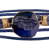 Saachi Womens Navy Blue Vegan Leather Magnetic Clasp Bracelet With Stone Accent