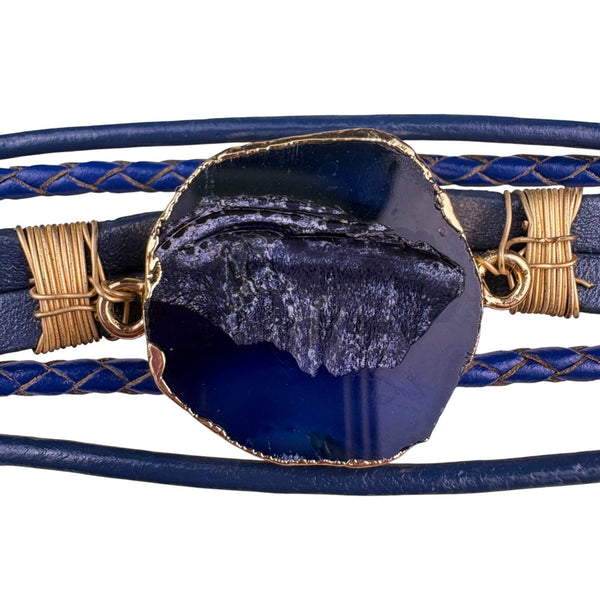 Saachi Womens Navy Blue Vegan Leather Magnetic Clasp Bracelet With Stone Accent