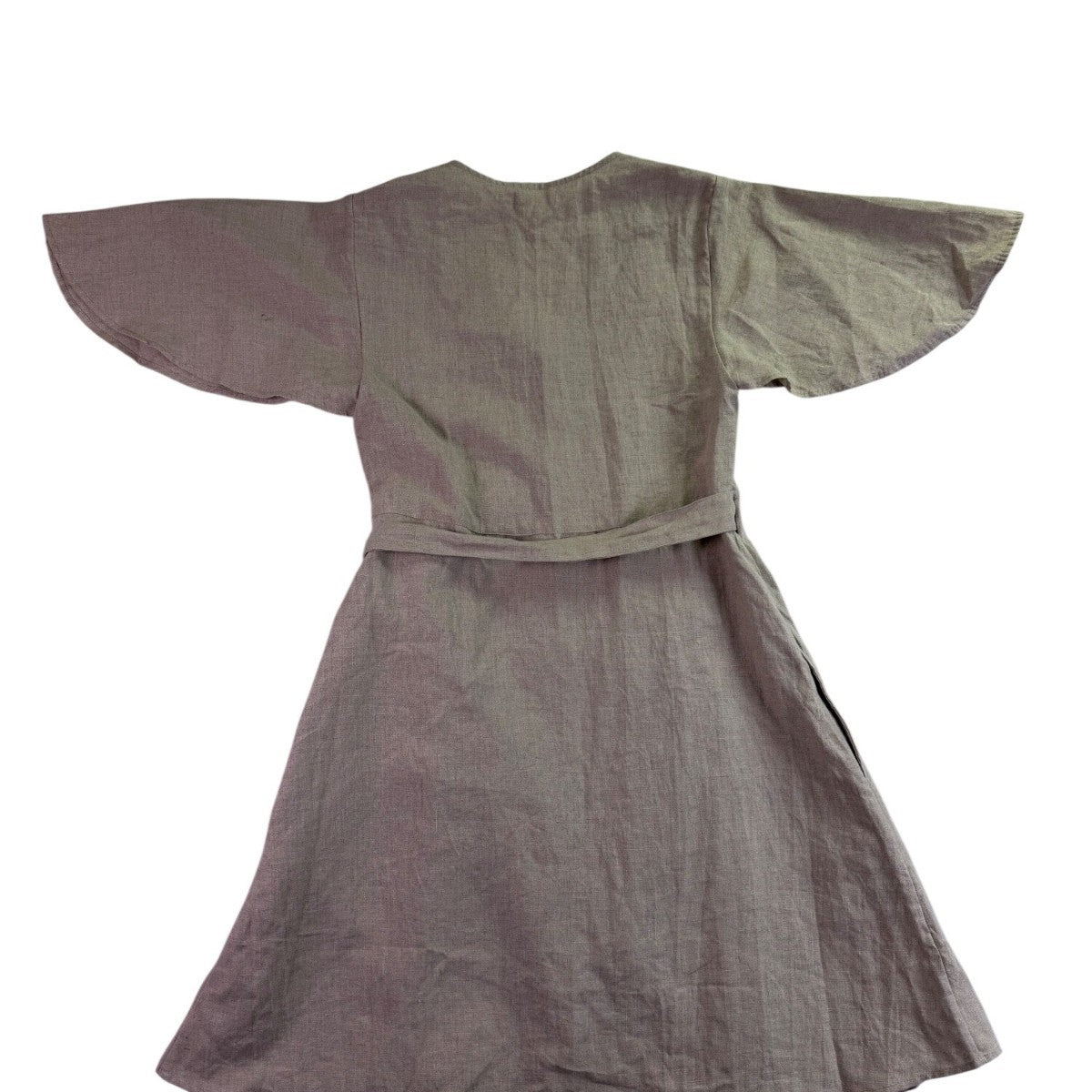 Lu•Ciee Womens Beige Linen Wrap Dress Eco-Friendly Summer Tie Waist Sz S