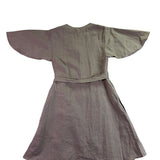 Lu•Ciee Womens Beige Linen Wrap Dress Eco-Friendly Summer Tie Waist Sz S