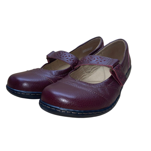 Clarks Womens Burgundy Leather Comfortable Casual  Mary Jane Shoes Size 9.5W 