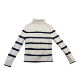 J.Crew Womens Ivory & Navy Merino Striped Turtleneck Sweater Warm Knit Sz XS