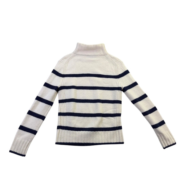 J.Crew Womens Ivory & Navy Merino Striped Turtleneck Sweater Warm Knit Sz XS