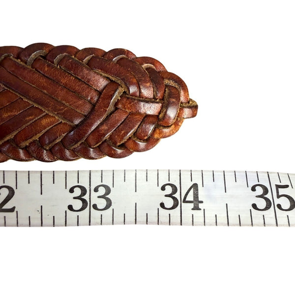 Ann Taylor Womens Brown Genuine Leather Braided Belt Silver-Tone Buckle Accents
