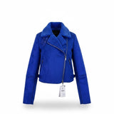 Bershka Womens Blue Faux Shearling Biker Jacket With Zipper Pockets Size S