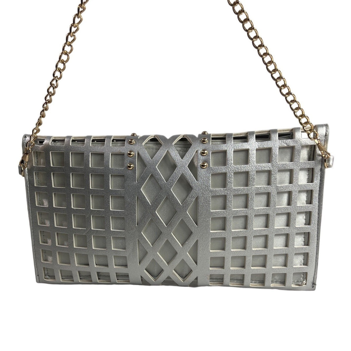 Women's Silver & Gold Chain Strap Studded Shoulder Clutch
