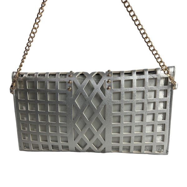 Women's Silver & Gold Chain Strap Studded Shoulder Clutch