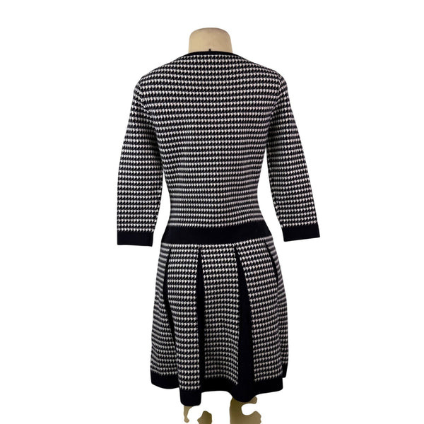 Lauren Ralph Lauren Womens Black & White Houndstooth Pleated Dress Sz M