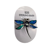 Sterling Silver Dragonfly Pin Brooch With Inlaid Blue Green Opal & Purple Stone