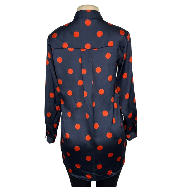 Zara Black & Red Polka Dot Long Sleeve Satin Button-Up Shirt Size M