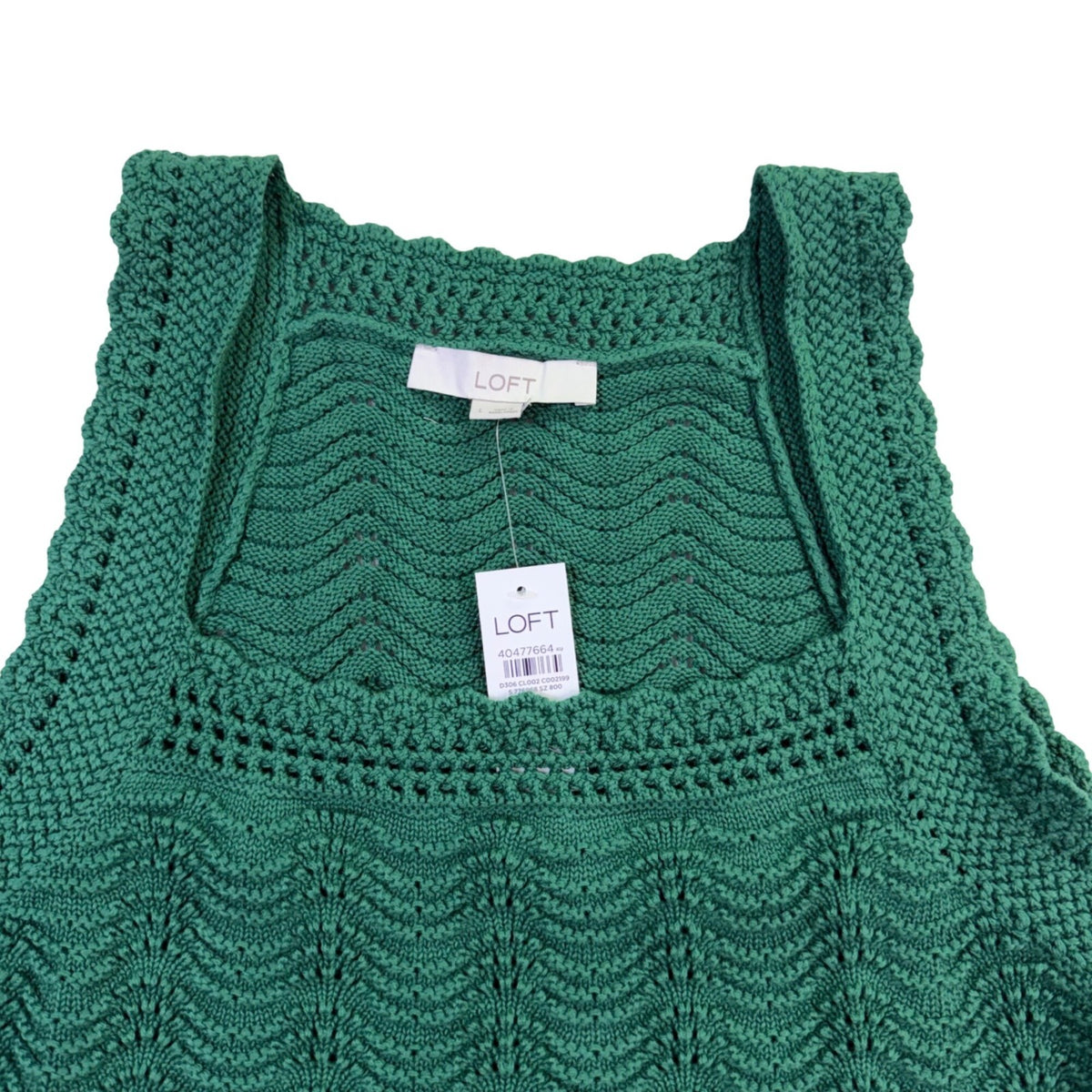 Loft Womens Green Cotton Sleeveless Crochet Knit Tank Top Size L