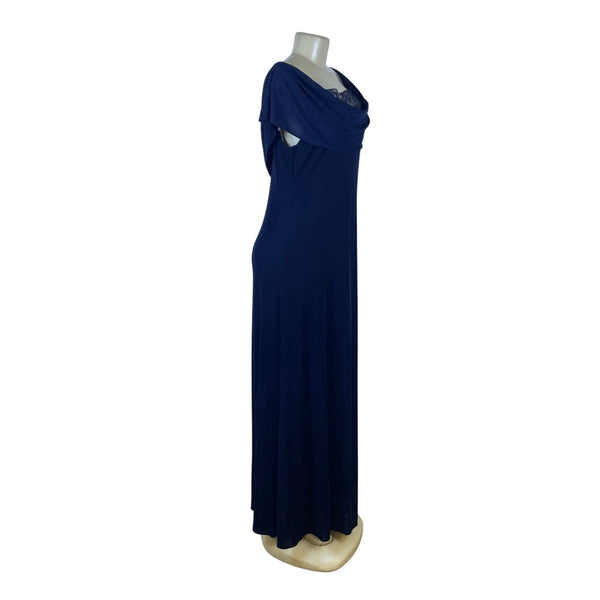 Patra Womens Navy Polyester/Spandex Gown Beaded Lace Back Detail Size 16