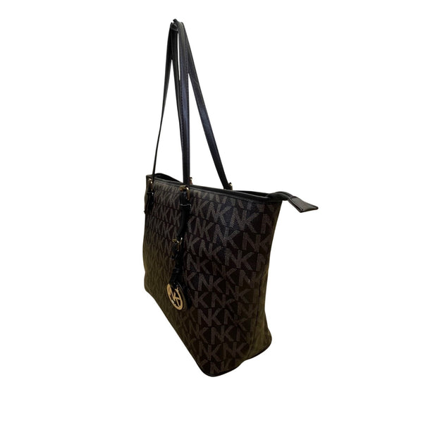 Michael Kors Women’s Brown Monogram Coated Gold-Tone Buckle Accents Tote Bag