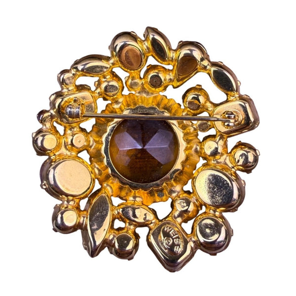 Weiss Womens Multi-Color Rhinestone Gold Tone Brooch Pin Vintage  Jewelry