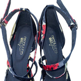 QianYiCowu Women’s Black & Red Floral Satin Peep-Toe Latin Salsa Heels Size 41