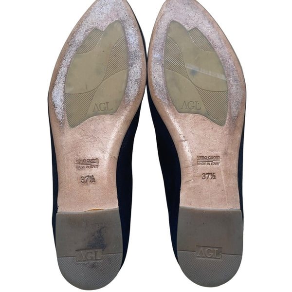 AGL Women’s Black Suede Leather Sole Slip-On Ballet Flats Size 37.5