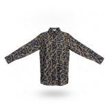 D2 Womens Black Gold Chain Bee Pattern Button-Up Blouse Long Sleeves Size M
