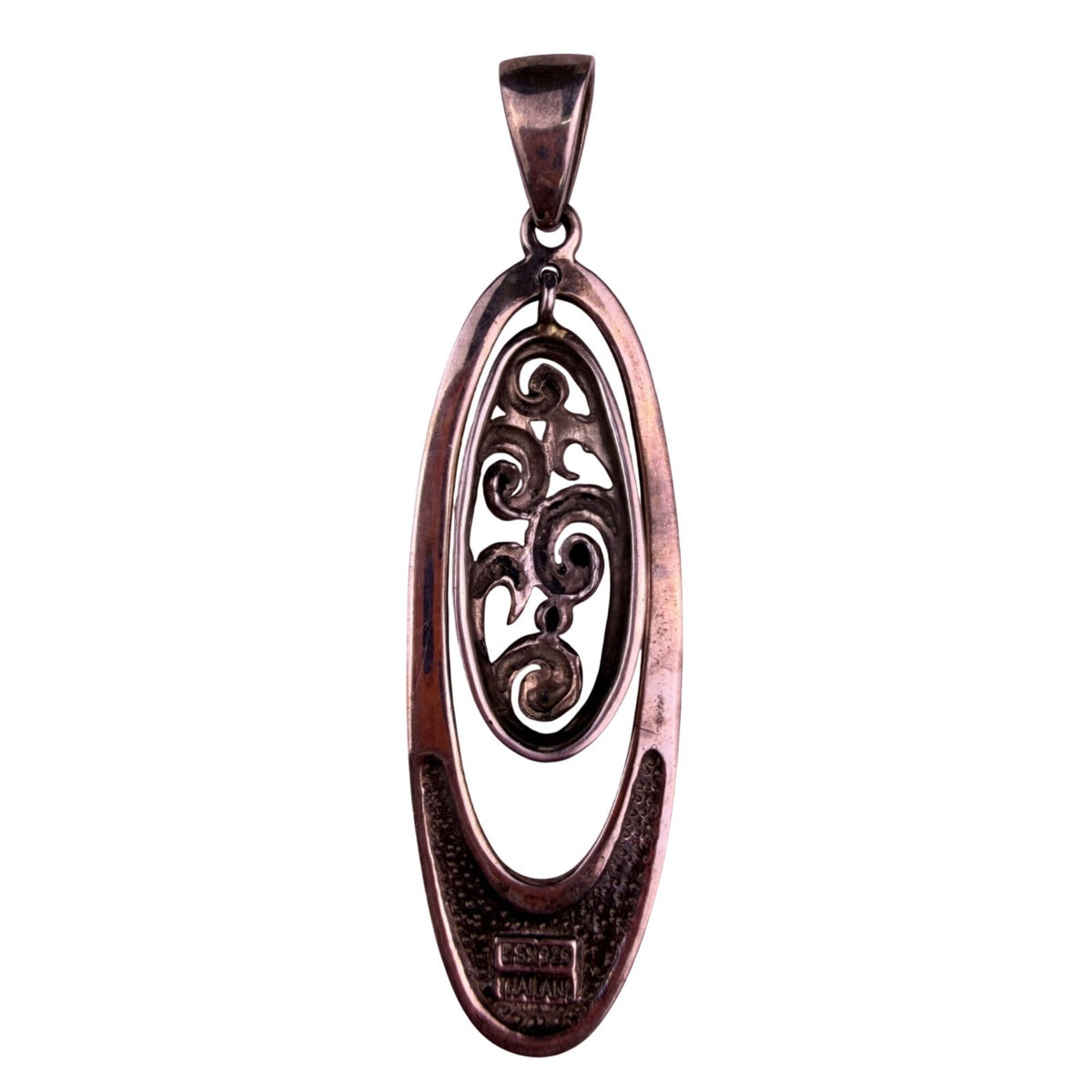 Oval Italian Sterling Silver Pendant 925 Intricate Filigree Wave Patter