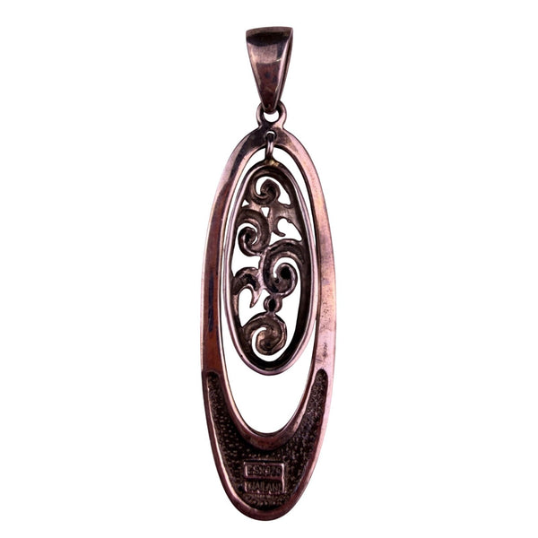 Oval Italian Sterling Silver Pendant 925 Intricate Filigree Wave Patter