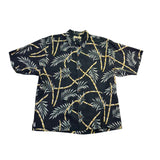 Tommy Bahama Mens Black Bamboo Print Silk Hawaiian Shirt Casual Resortwear Sz L