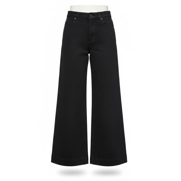 Zara Womens Black Cotton Wide-Leg Frayed Hem High-Waist Jeans Size 4