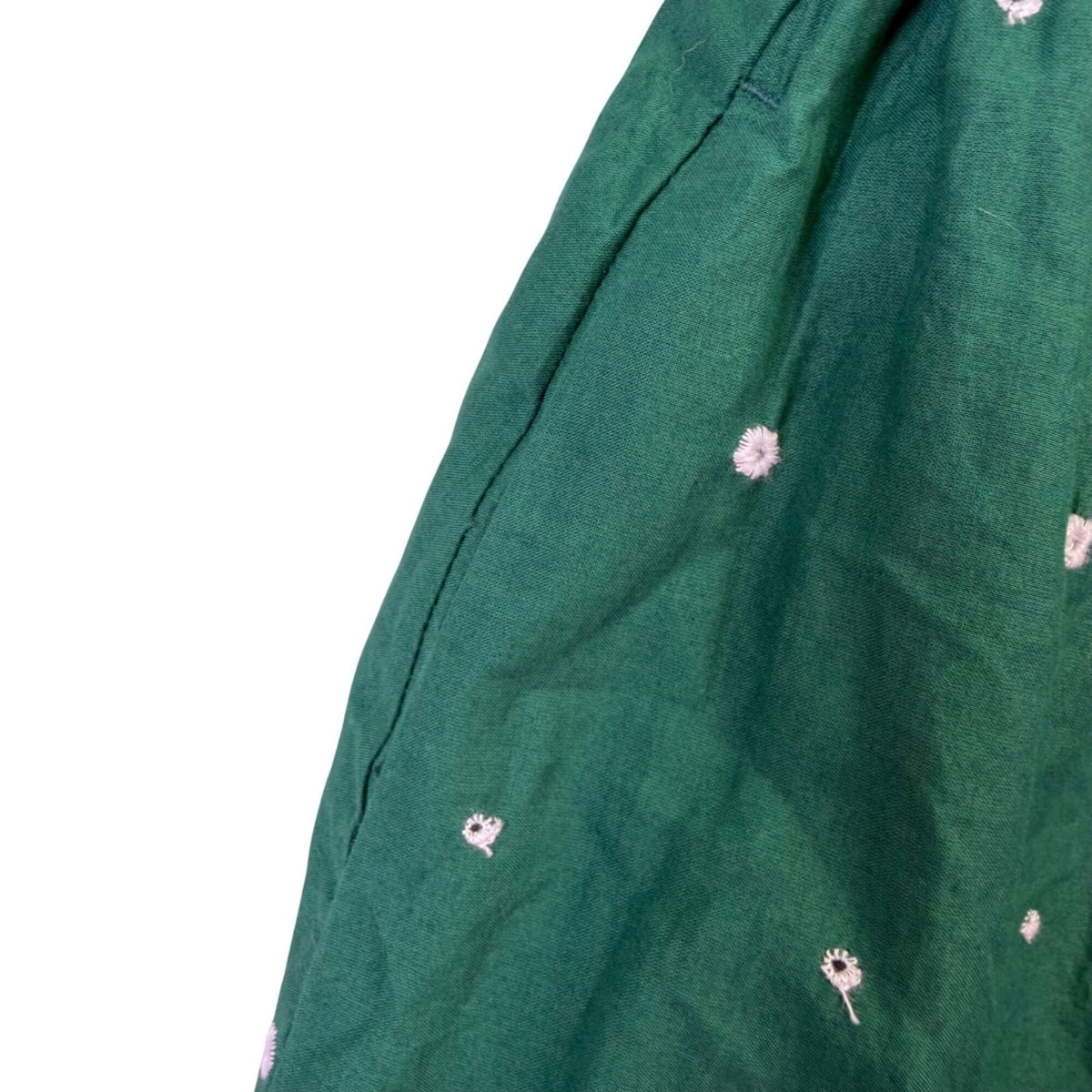 Loft Womens Green Cotton Short-Sleeve Embroidered Dress W/ Waist Tie Size L
