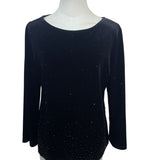 Chicos Travelers Black Velvet Beaded Long Sleeve Top Size 1 (8/10)