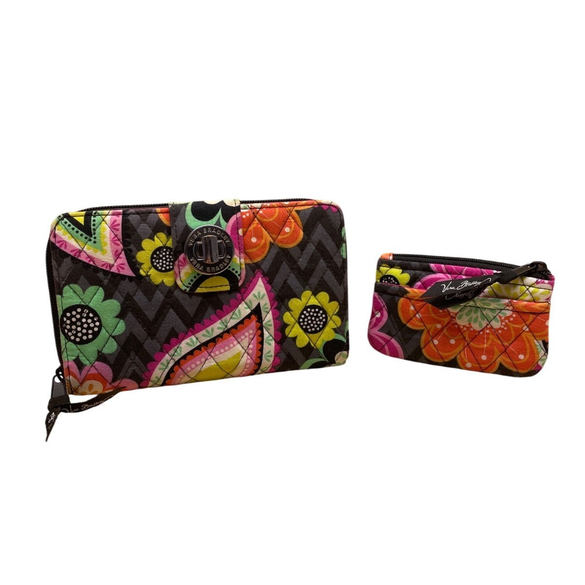 Vera Bradley Women’s Black Multicolor Quilted Floral Pattern Turnlock Wallet