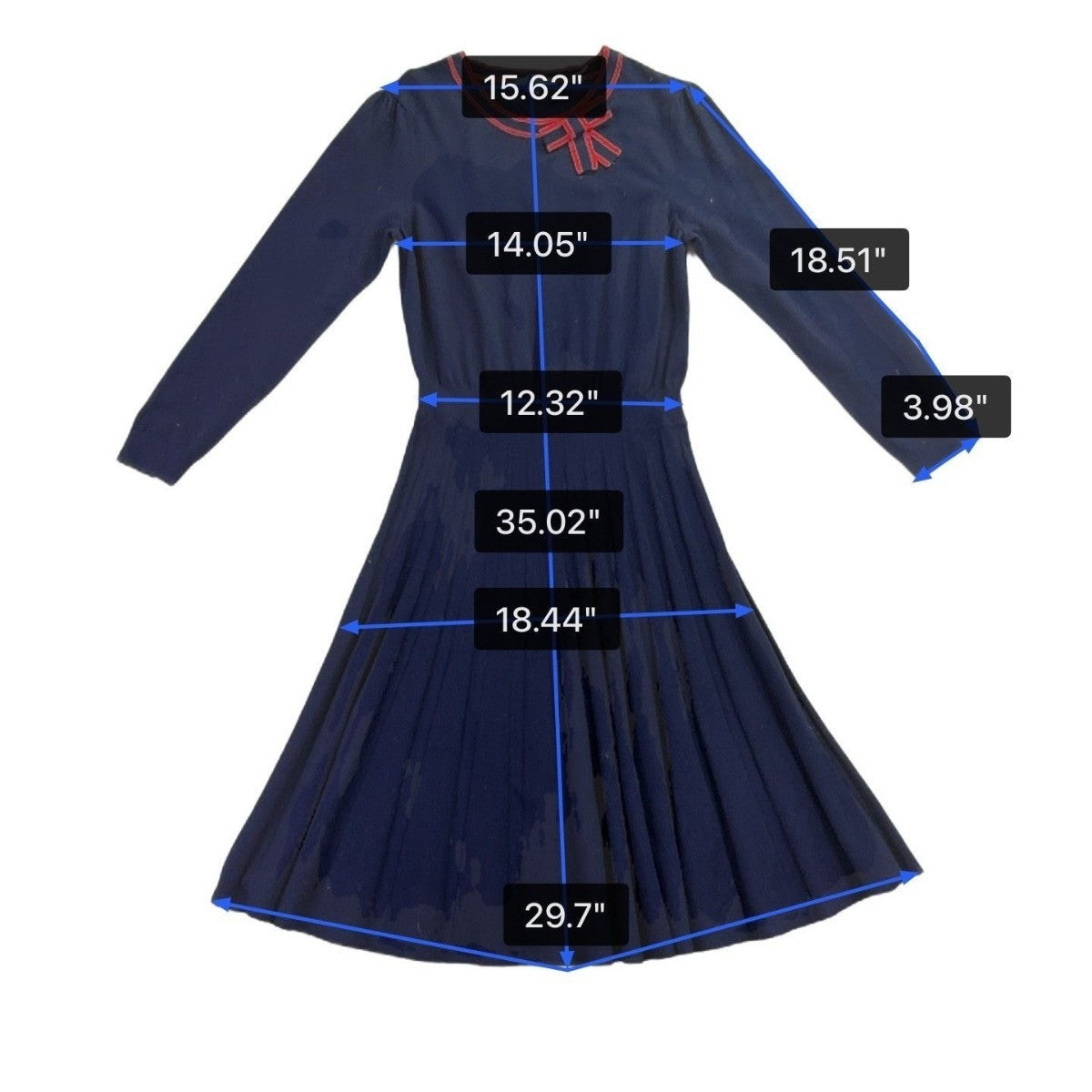 Draper James Womens Navy Pleated Dress With Red Trim Bow Accent Size M