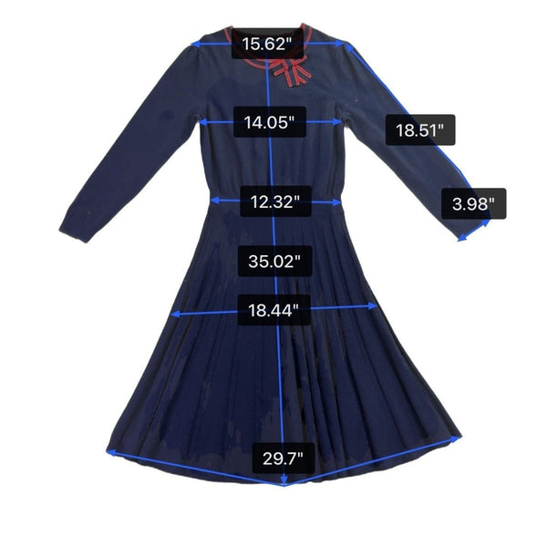 Draper James Womens Navy Pleated Dress With Red Trim Bow Accent Size M