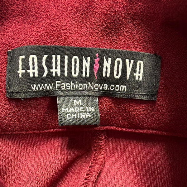 Fashion Nova Womens Red Pleated Mini Dress Zip Closure Belted Size M