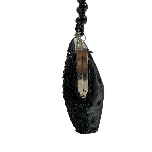 Vintage 90s Bijoux Sterner Women's Black Satin Beaded Sequin Handbag Sz S