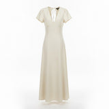 Asos Design Womens Ivory Maxi Dress Deep V Neck Tie Back Sz US 8 UK 12
