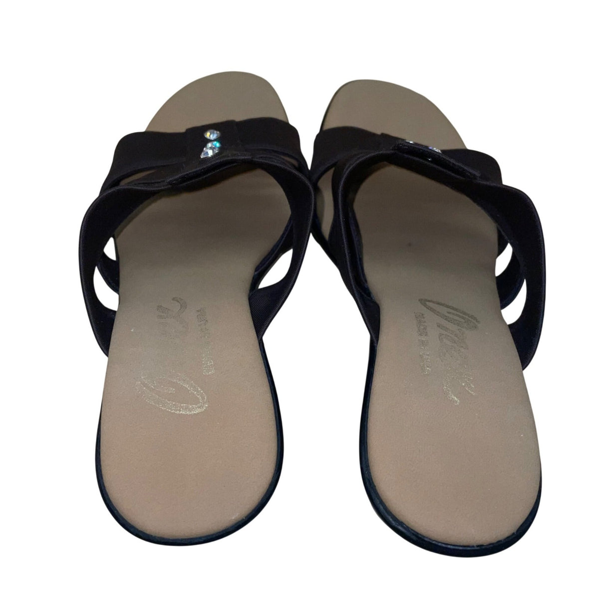 Onex Women’s Brown & Black With Rhinestones Heeled Slide Sandals Size 7