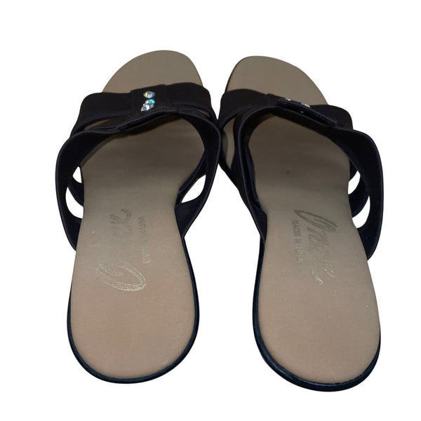 Onex Women’s Brown & Black With Rhinestones Heeled Slide Sandals Size 7