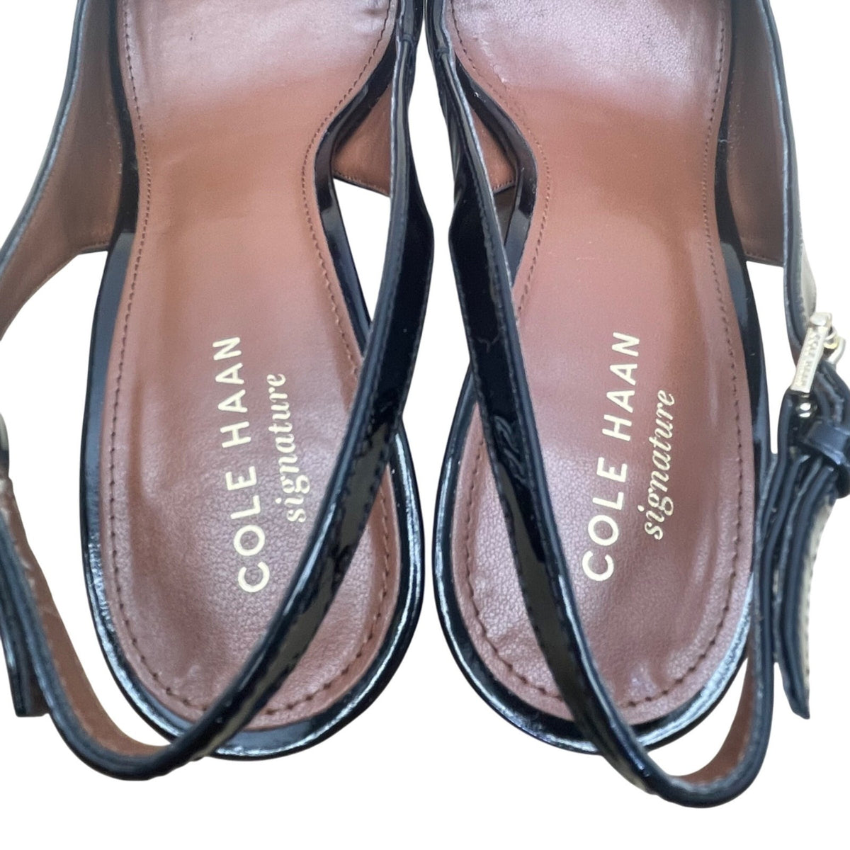 Cole Haan Womens Black Patent Leather Peep-Toe Juliana Slingback Heels Size 7B