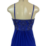 Sue Wong Royal Blue Beaded Maxi Dress With Spaghetti Straps & V-Neckline Size 2