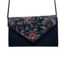 Women’s Black Beaded Floral Envelope Clutch Purse With Shoulder Strap