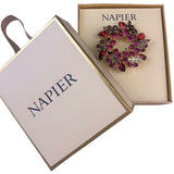 Napier Womens Gold Tone Red & Pink Rhinestone Wreath Brooch New In Box