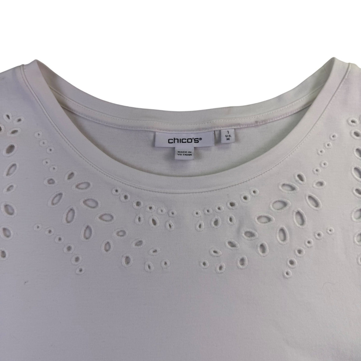 Chicos Womens White Cotton Eyelet Flutter Sleeve Blouse Size 1 US M