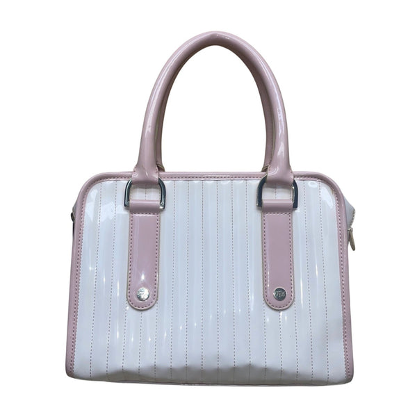 Ted Baker Women’s Pink & Cream Patent Stripe Detail Dual Top Handles Satchel
