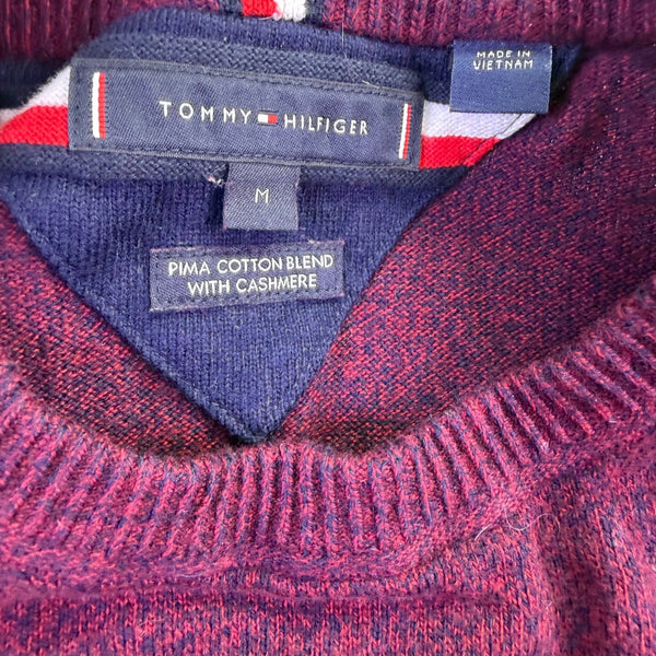 Tommy Hilfiger Mens Burgundy Cotton Cashmere Sweater Soft Knit Pullover Size M 