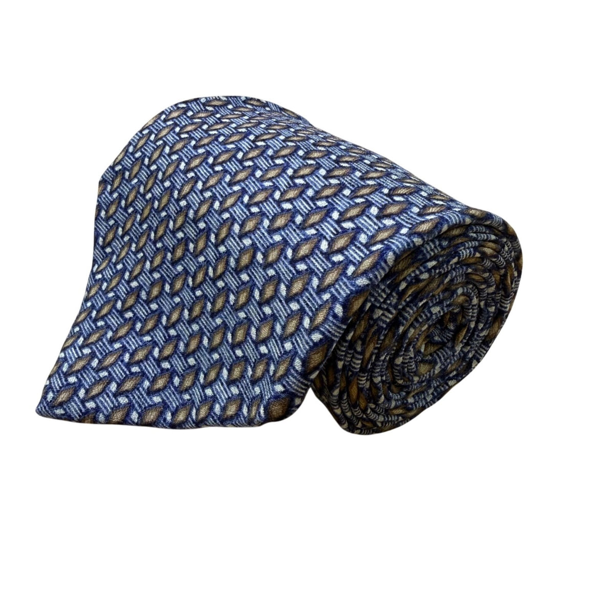 Perry Ellis Portfolio Mens Blue & Gold 100% Silk Geometric Pattern Necktie