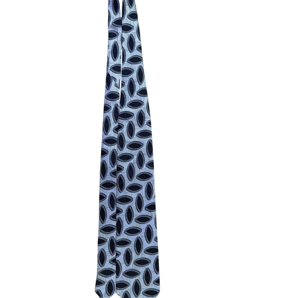 Five Star Mens Black & White 100% Silk Geometric Pattern Designer Necktie