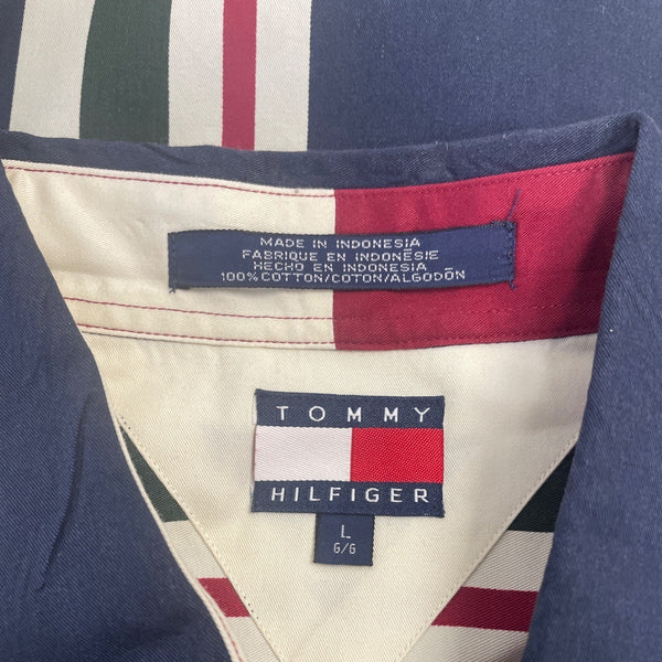 Tommy Hilfiger Mens Navy Multi-Color Striped Long Sleeve Shirt Size L