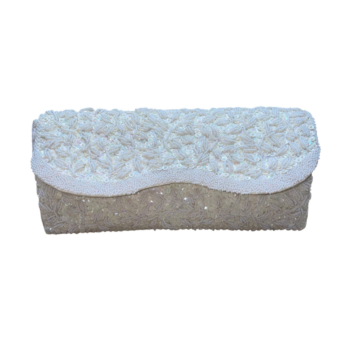 Vintage Handmade Women’s White Satin Beaded Clutch