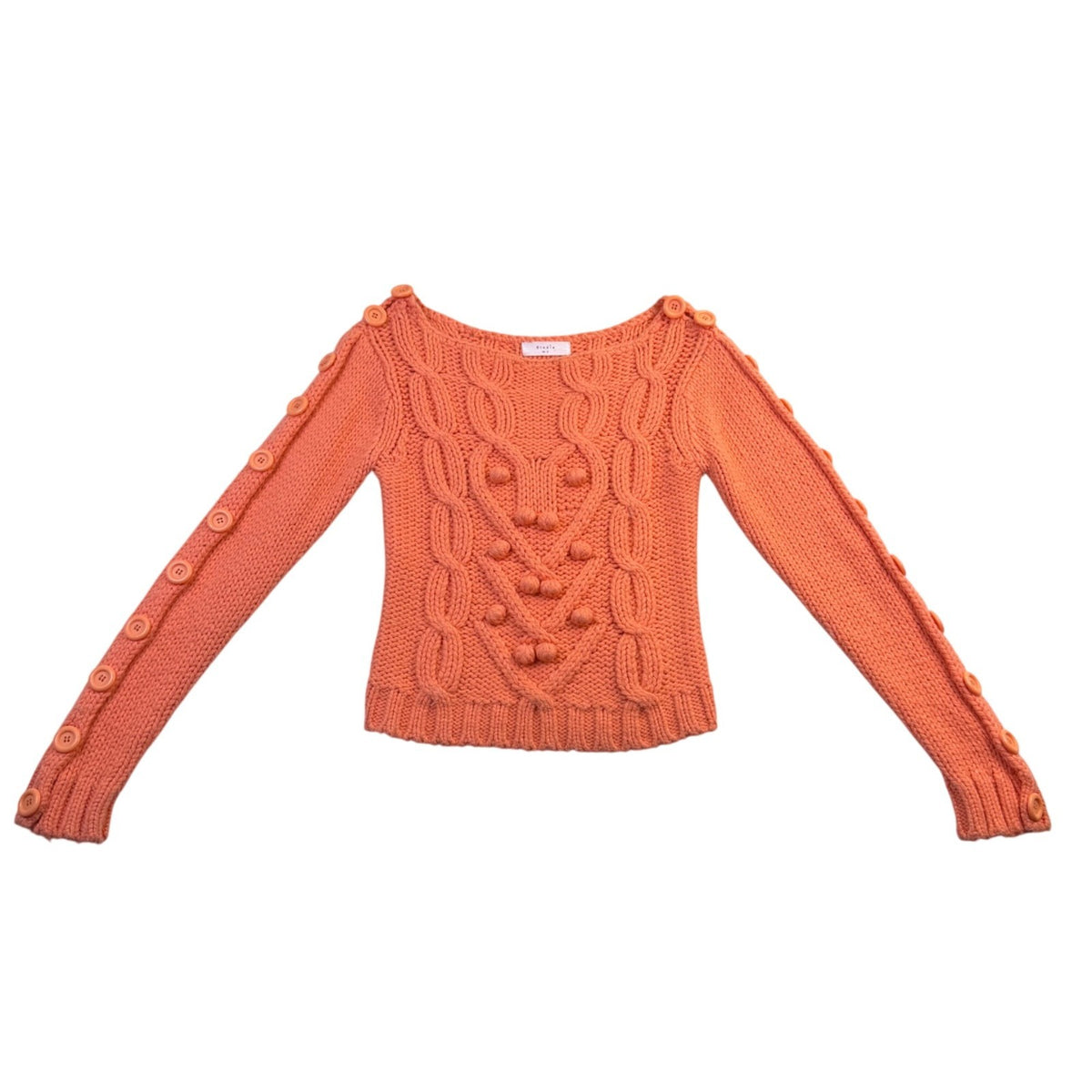 Elodie Womens Orange Cable Knit Sweater Button Detail Long Sleeve Sz S